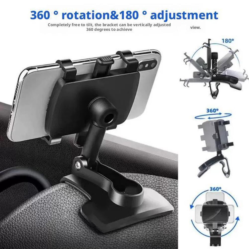 Support de téléphone de voiture Rotatif Tableau de bord/Rétroviseur/Pare-soleil Support Support pour téléphone portable Support de support GPS pour téléphone portable