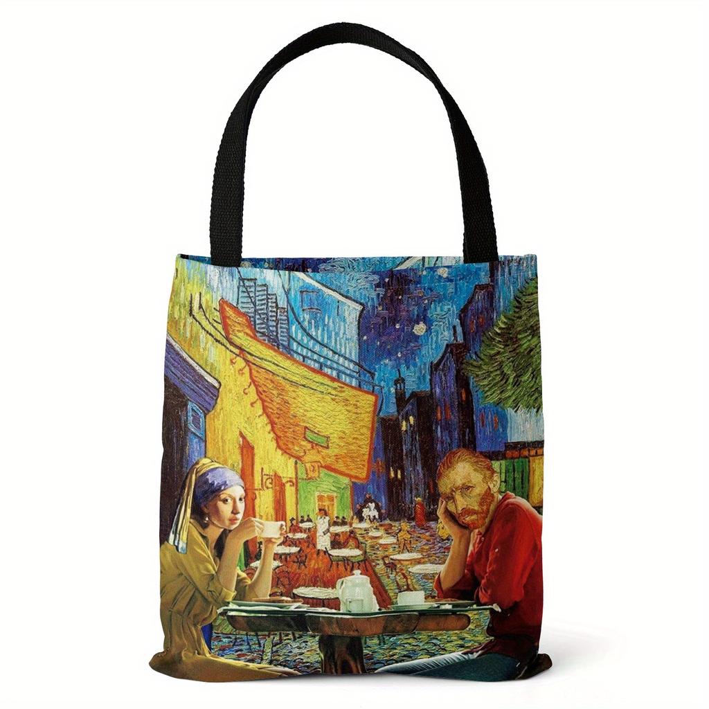[Leinentasche] Van Gogh-Leinentasche, Ölgemälde, Sternennacht, Sonnenblumen, Aprikosenblüten, selbst Openair-Kaffeesitz-Handtasche