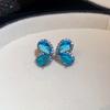 Gradient Color Crystal Butterfly Stud Earrings Shiny Rhinestone Women Fashion Ear Jewelry