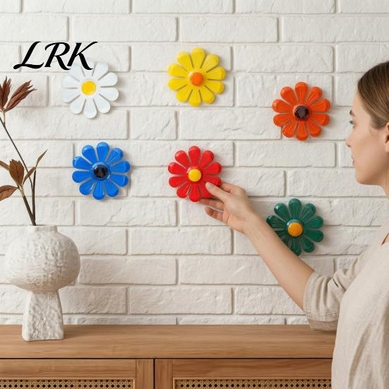 Iron Sunflower Decor 6Pcs Metal Flowers Wall Decor, Flower Ornament Art, Lightweight Garden Art Hanging Decoration for Outside Indoor Patio,