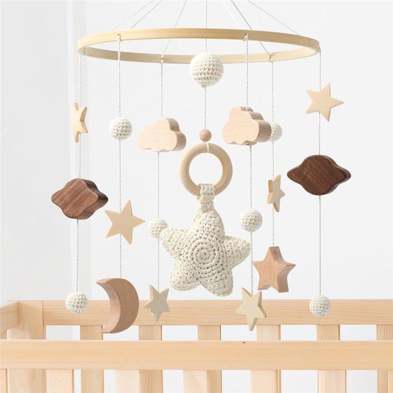 A58Z Baby Crib Wall Hanging, Wooden Wind Chime Ornament, Starry Sky Crib Mobile, Simple Baby Room Decoration
