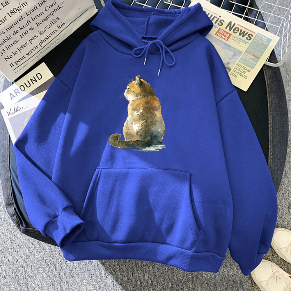 Japanese Ukiyoe Cat Printing Hoodies Winter Long Sleeve Cartoon Printing Sweatshirts Casual Women/Men Hooded Pullovers Clothing