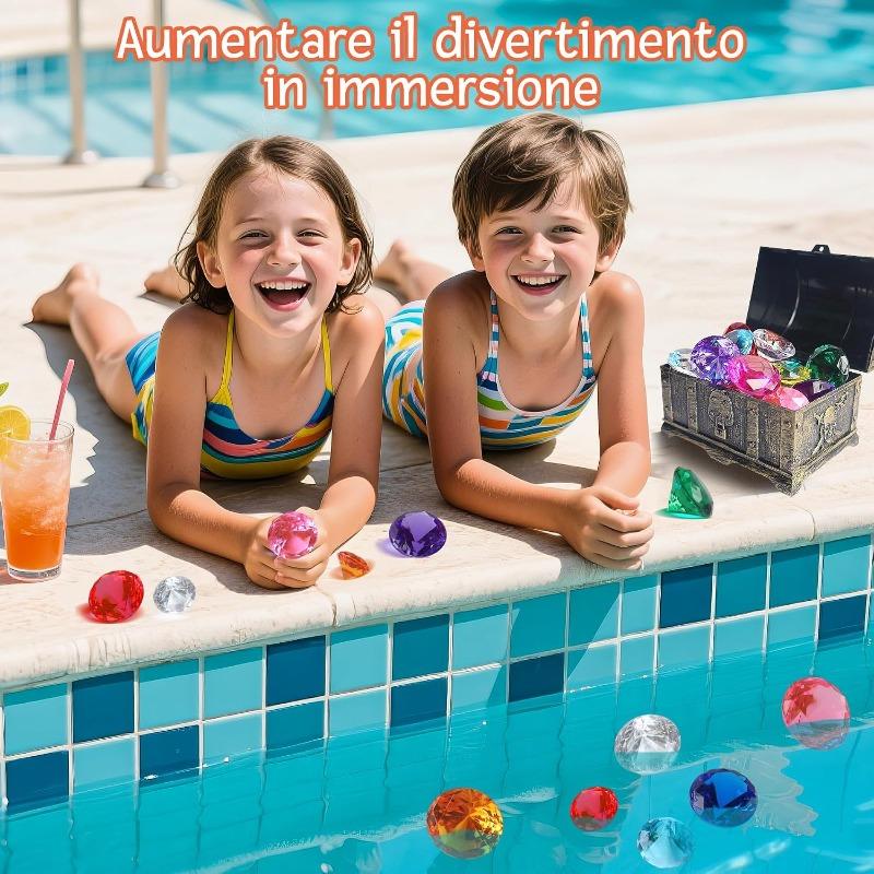 Gemme Subacquee Giocattoli per Piscina, 20 Grandi Diamanti Colorati con Scatola Tesoro del Pirata, Giocattolo Subacqueo per Bambini, per Regalo Piscina Allenamento Nuoto Sott'acqua