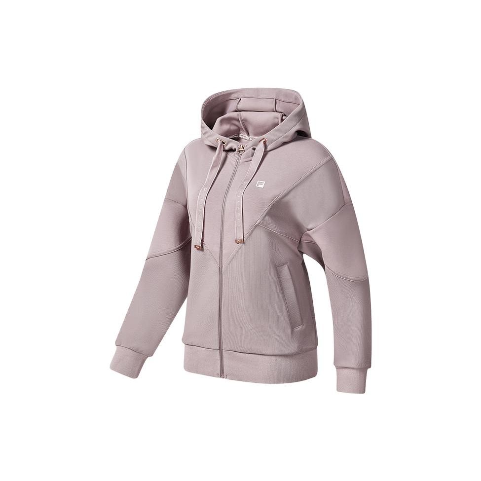 

FILA Logo Print Zippered Solid Color Hooded Jacket Women jackets Wisteria-Purple A11W241509F-PU M