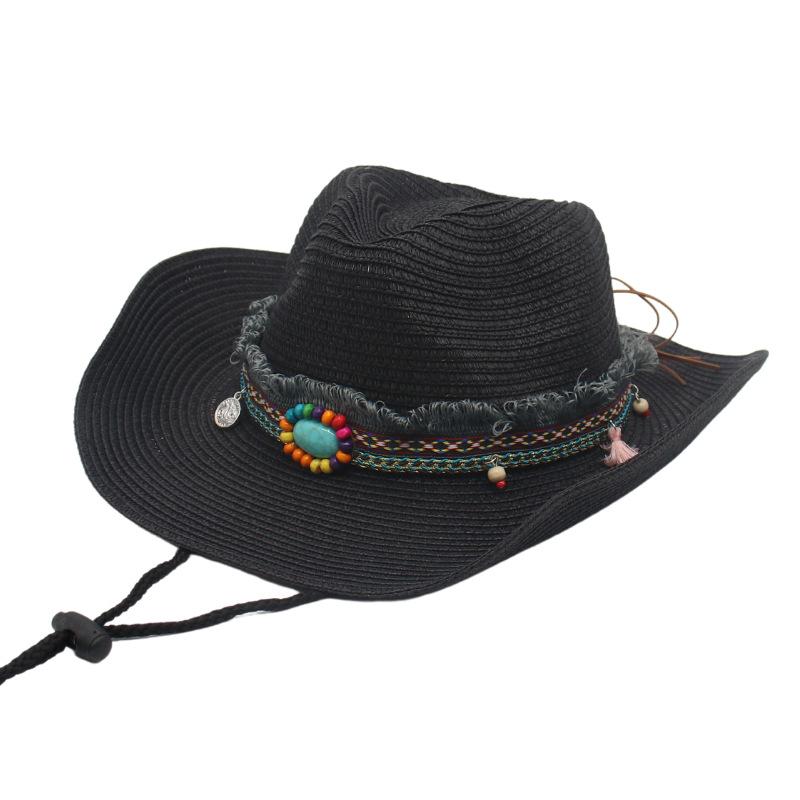 Internet Celebrities With Western Cowboy Straw Hat Outdoor Outing Sunshade Sunscreen Ethnic Wind Weaving Beach Hawaii Tibetan