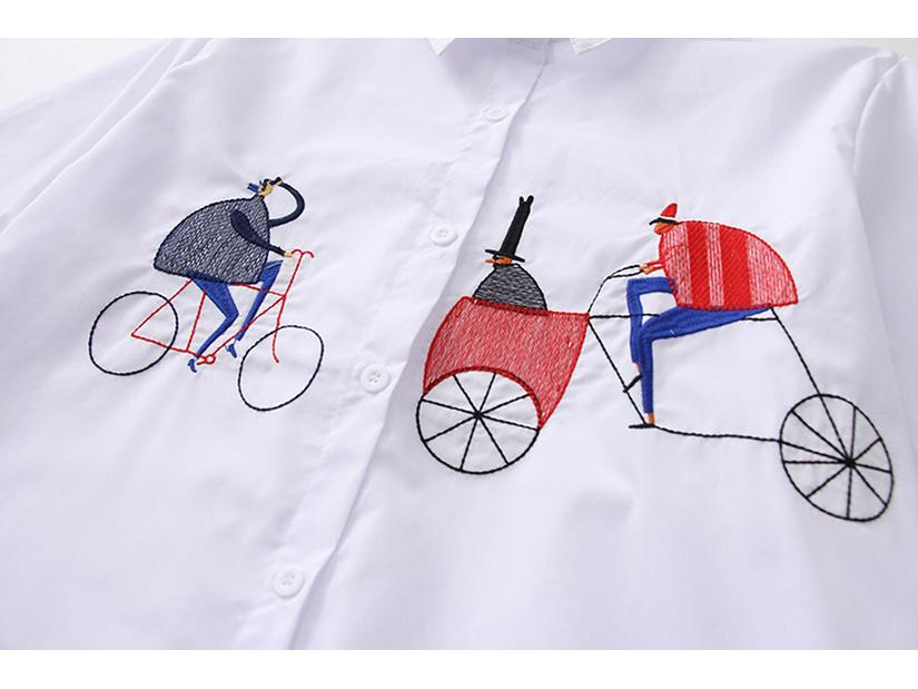 Damen Locker Geschnittenes Mittellanges Bedrucktes Weißes Hemd - Herbst Koreanischer Stil