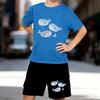 Boys 2 Piece Cartoon Whale Printed Outfit, Short Sleeve T-Shirt and Shorts Set for Kids Age 5-14,Black,White Sporty Casual Summer Clothes