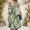 Women Criss Cross V Neck Long Sleeve Tropical Leaf Printed Fitted Curved Hem Dress