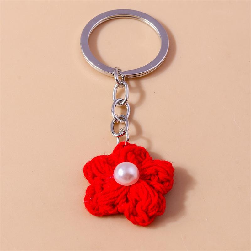Aihua Hot New Handmade Knitted Keychain Keyring For Women Girl Cute Crocheted Flower Pendants Car Key Ring Handbag Charms Gifts