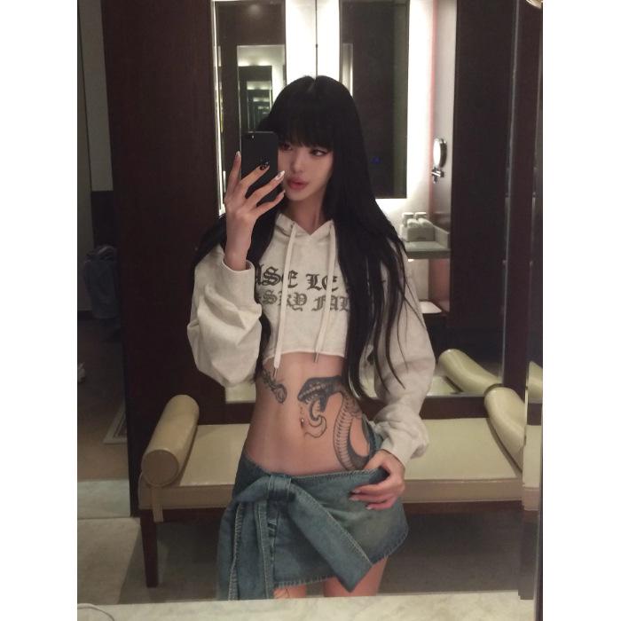 

Women s Retro Style Printed Long Sleeve Hoodie - Trendy Early Autumn Casual Top Large серый