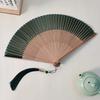Classical Green Hollowed-Out Fan with Ancient Style, New Chinese-Style Dressing Gown Fan, Chinese-Style Bamboo Folding Fan, Portable