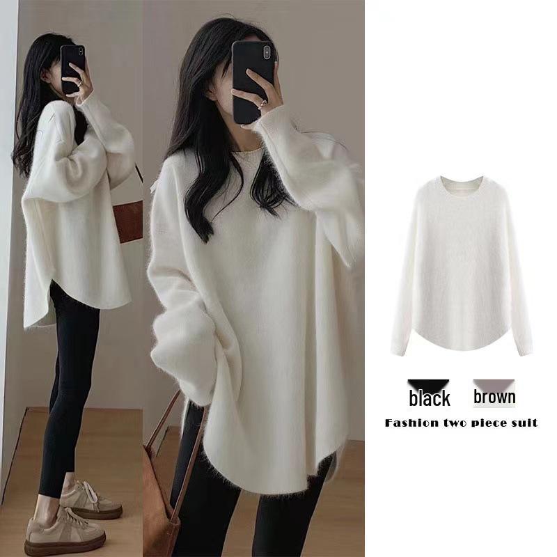 Women's Wool Knit Sweater - Korean Style Loose Pullover, Round Neck, Versatile Pure Color for Autumn/Winter