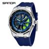SANDA Men's Waterproof Luminous Polygonal Quartz Watch with 3D Rotating Dial and Silicone Band