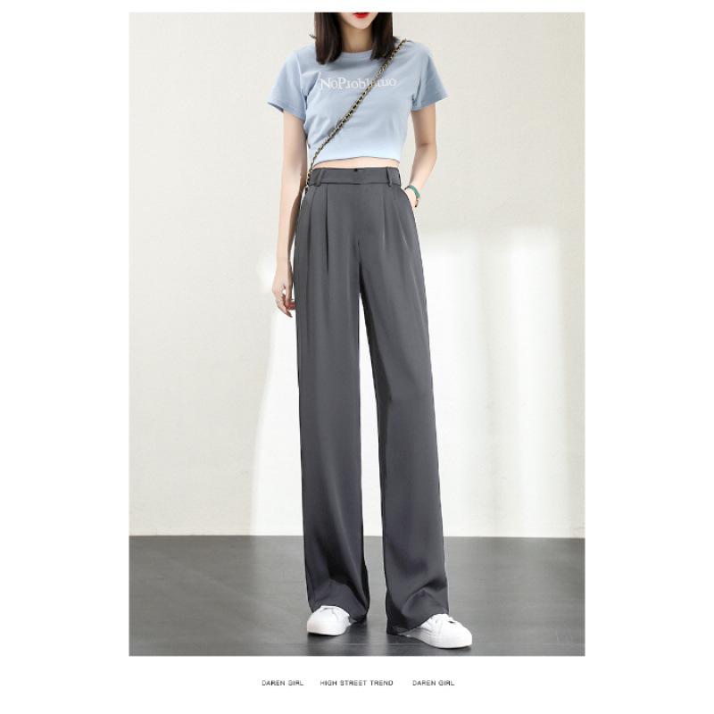 High Waist Wide Leg Women s Suit Pants for All Seasons L серый