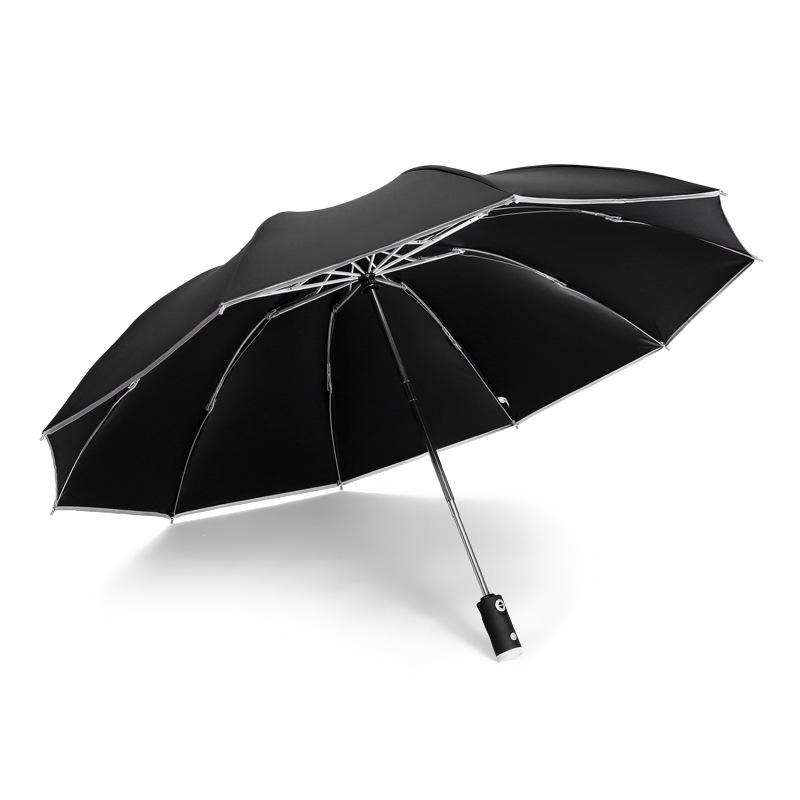 Tri-fold Automatic Reverse Umbrella, Hemming Reflective LED Umbrella Can Be Added