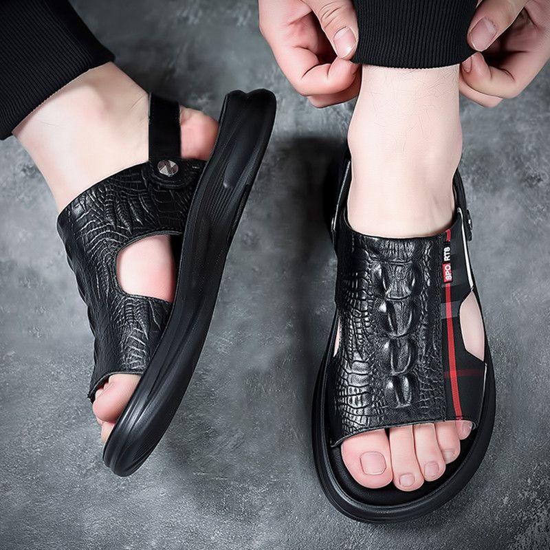 Sandalen Herren Plateau Offene Zehen Herren Strandschuhe Weiche Sohle Mode Große Größe Outdoor Leder Lässige Pantoletten Herrenschuhe