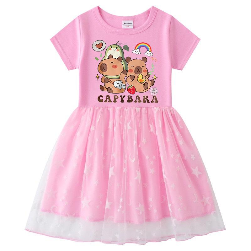 Korean Style Girls' Princess Dress with Rainbow Sequins, Mesh Pleats, and Stars - Short and Long Sleeve Options for Spring, Summer, and Autumn.