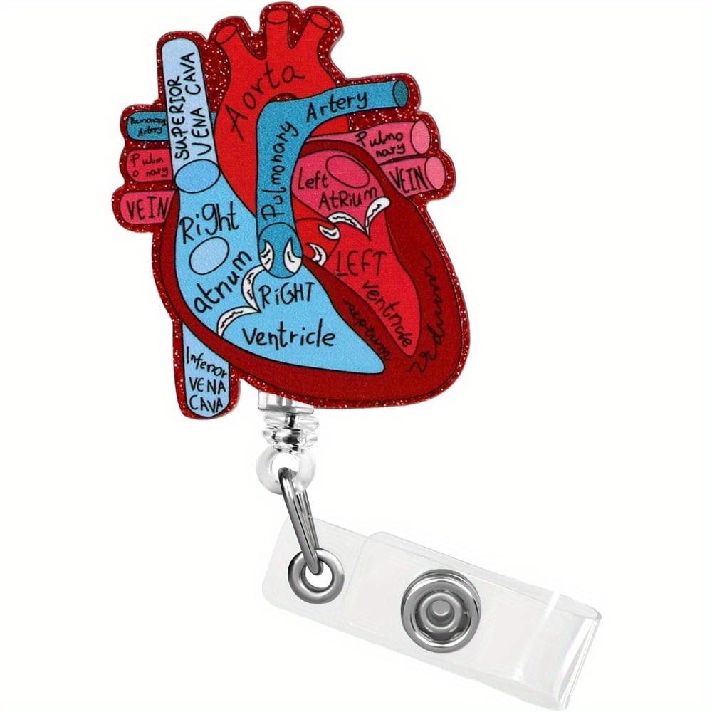 Cardiac Badge Reel. Heart-shaped Retractable ID Clip for Nurses, Doctors & Medical Staff.