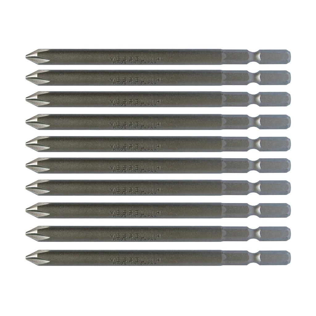 VESSEL Driver Bit Air for Electric Screwdrivers X 100mm Set of 10 H B34 ZP +1 Hardness (High Hardness)