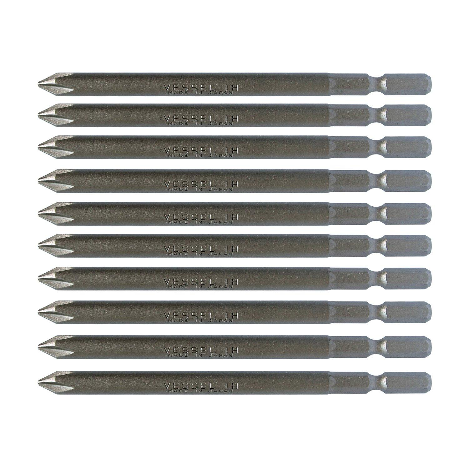 

VESSEL Driver Bit Air for Electric Screwdrivers x 100mm Set of 10 H B34 ZP +1 Hardness (High Hardness)