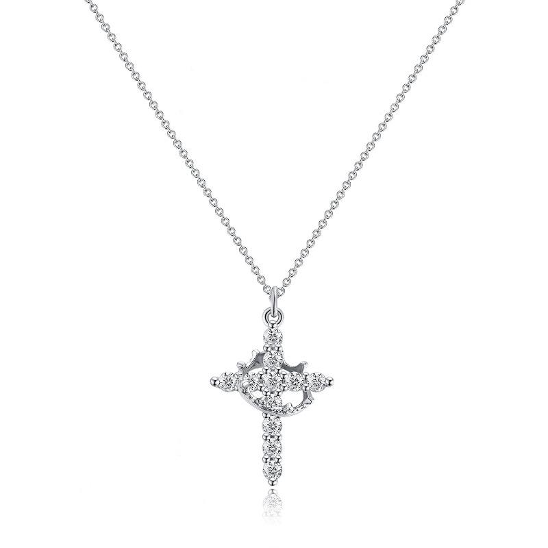

Rotatable Circular Ring Set with Zirconia Cross-shaped Crown Necklace Collar Chain NAC08-3