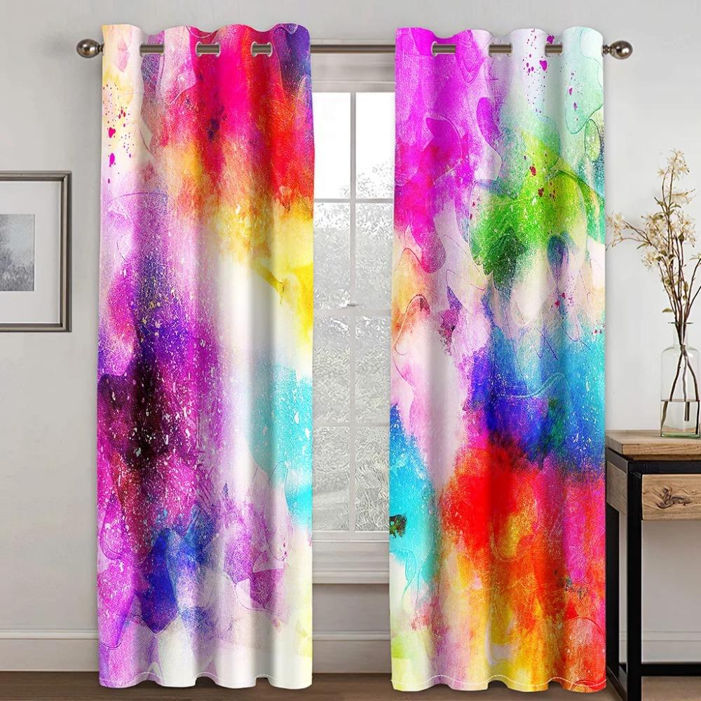 Vibrant Water Painting Luxurious Window Panel Drapes in the Kids Bedroom Living Room Hall Treatments Kitchen Decoration Drapes Blinds
