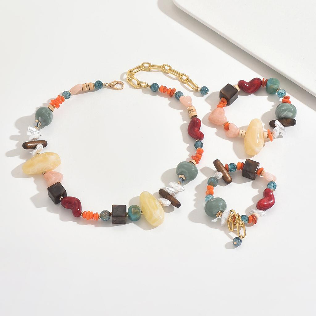 Irregular Colorful Resin Beads Necklace and Bracelet Set Vacation Stages and Music Festivals Fashion Jewelry Hot Sale Party Gift