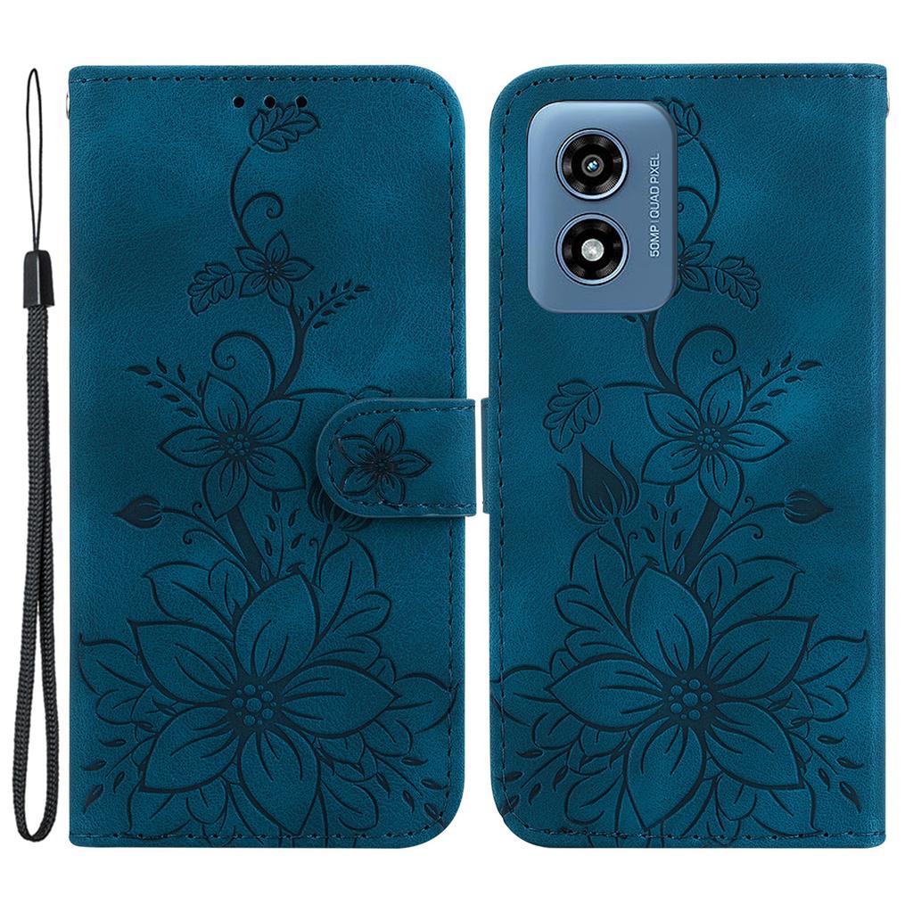 For Motorola Moto G Play (2024) 4G Wallet Case Flower Imprint Leather Cell Phone Cover