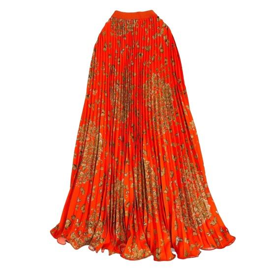 Fustă Lungă Stil Retro Talie Înaltă Elastică Fustă Pliată Imprimată cu Fluturi Tiv Larg Fustă din Material Respirabil Purtare Zilnică