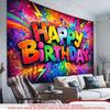 1pc 2D Flat Colorful Graffiti Happy Birthday Banner Birthday Indoor Outdoor Backdrop Decor Garden Patio Celebration Party Decor Photo Booth