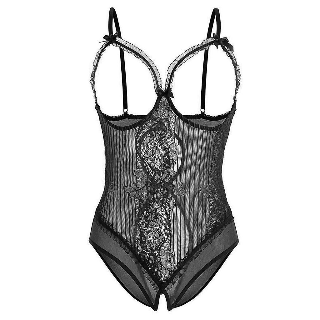 Women Sexy Lingerie Lace Backless Bodysuit Bandage Open Crotch Jumpsuit Pajamas