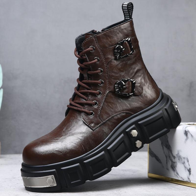 Herren-Lederstiefel mit hohem Schaft, neues Winterdesign, kleine Martin-Stiefel, trendige, lässige Kurzstiefel, dicksohlige, erhöhende Herrenstiefel