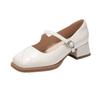 Square head temperament gentle shallow mouth Mary Jane shoes women's 2025 spring new thick heel with skirt single shoes small leather shoes