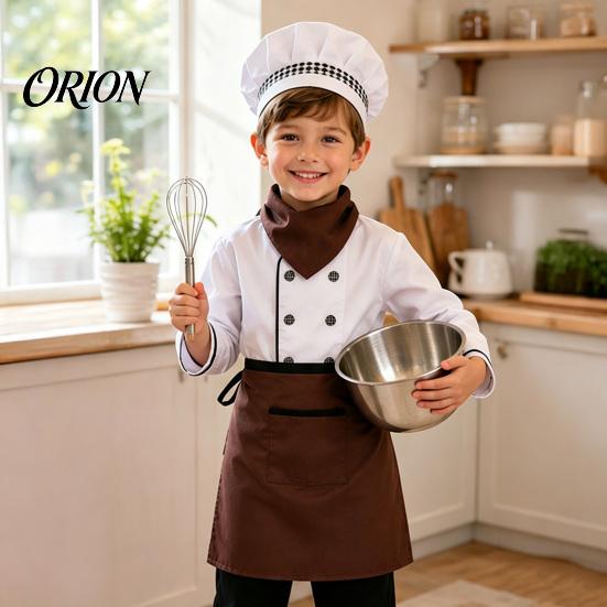 Stage Performance Chef Suit Kids Costume for Boys And Girls, Comfortable Cooking Outfit with Little Set Apron Hat Role Play Baking Activities