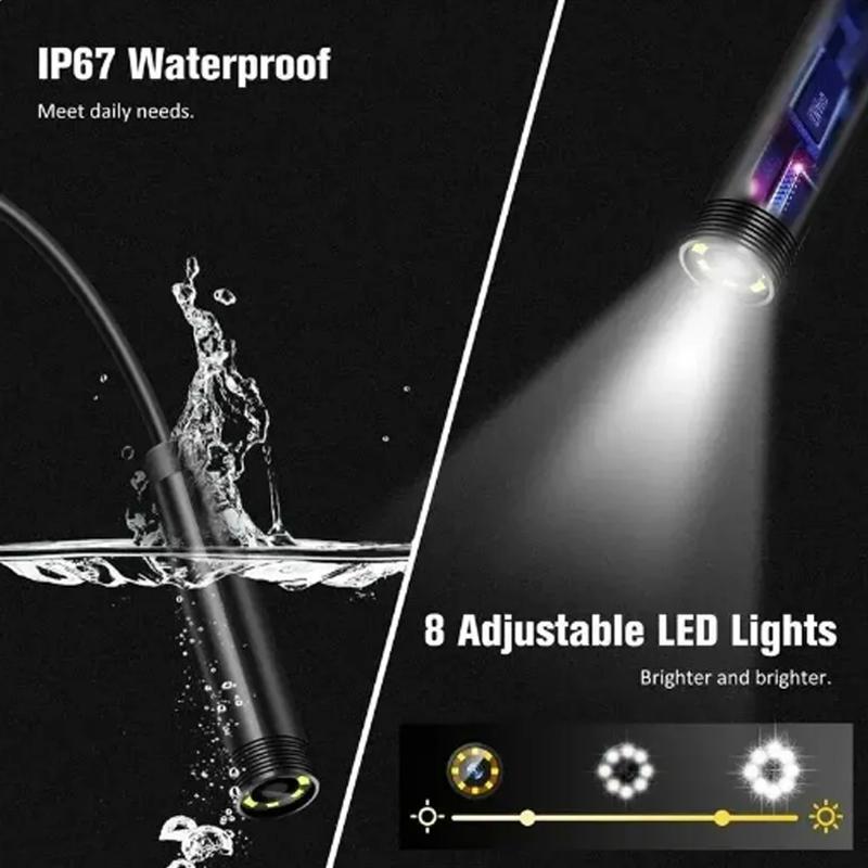 5.0 Inch IPS Screen Industrial Endoscope Camera 8mm HD1080P Sewer Car Piping Inspection Camera Borescope 8 LED Waterproof
