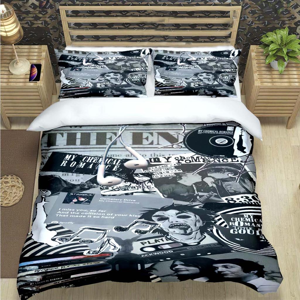 M-Mikey Way-My Chemical Romance Stampe Set Biancheria da Letto Set Articoli per il Letto Set Piumone Adolescenti Ragazze Cartoni Animati Twin Singolo Regalo per Bambino