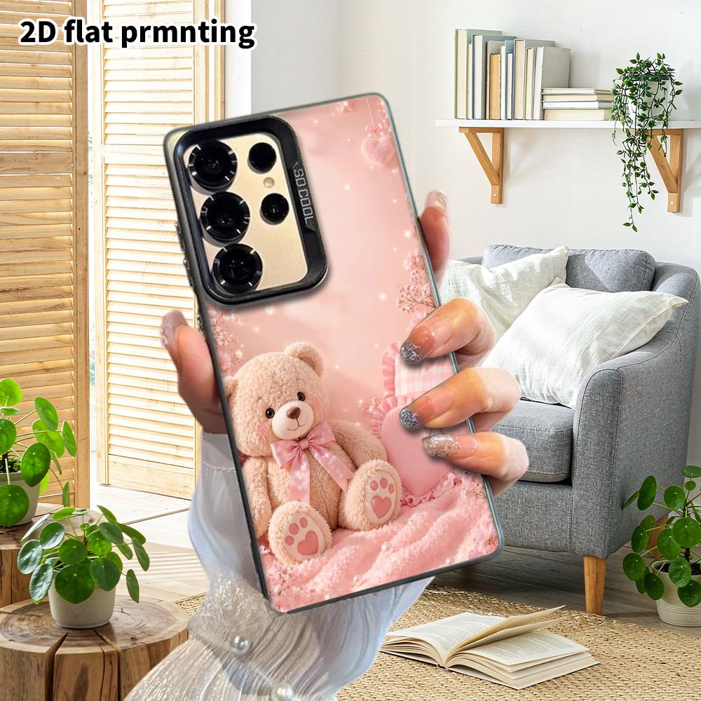 Phone Case: 2D Flat Samsung Galaxy A34 A35 M05 M06 S20 S22 S21 FE Plus 5G Protective Case, Couple Style, Light Brown Cherry Blossom Bear, Christmas an