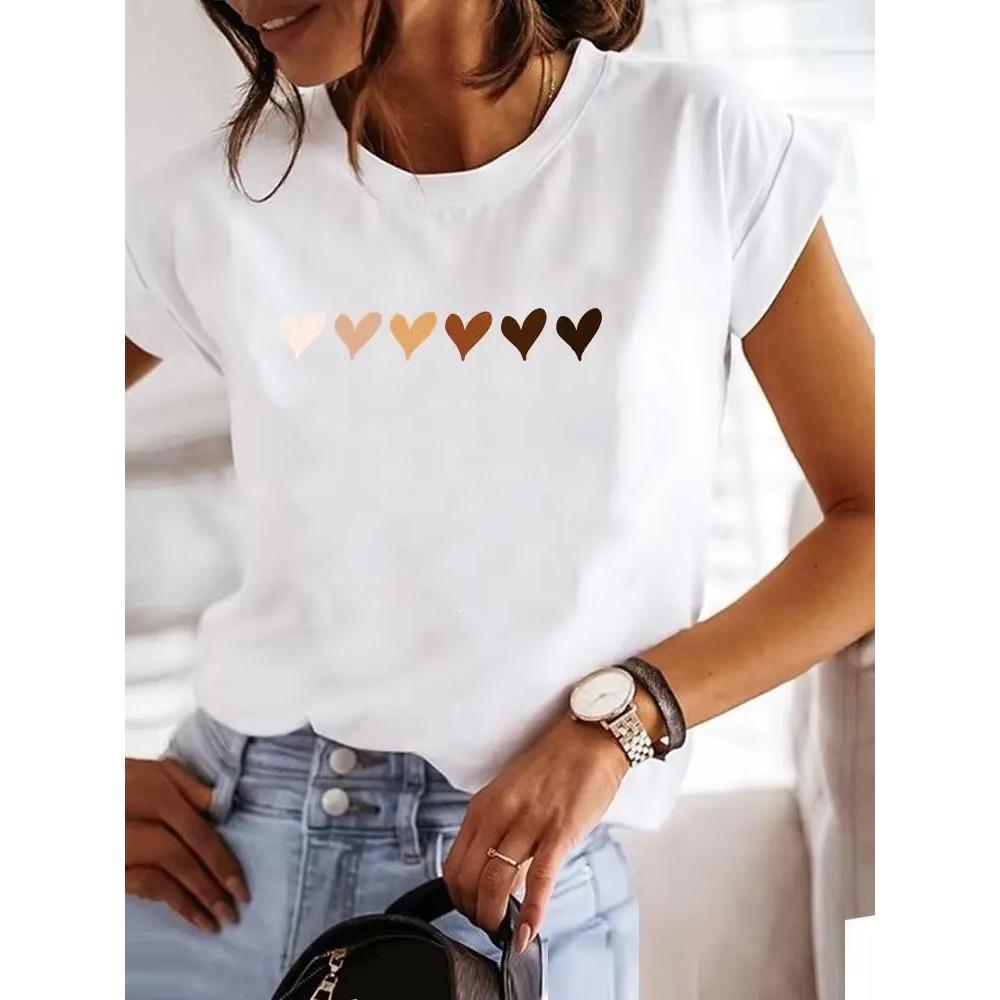 Love Style Trend Cute 90s Harajuku Women Print Ladies T-shirt Casual Basics O-collar Black Shirt Short Sleeve Ladies T-shirts