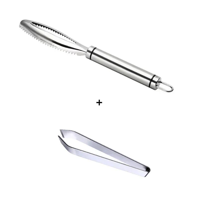Fast Remove Fish Scales Scraper Fish Skin Brush Stainless Steel Fish Scales Remover Kitchen Fish Bone Tweezers Kitchen Gadgets