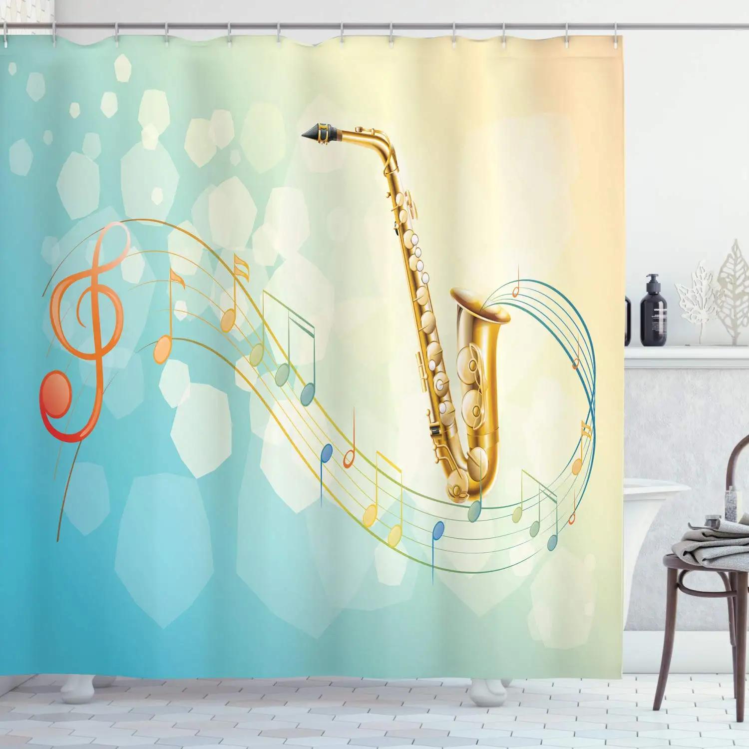 

Music Shower Curtain Abstract Style Art Pattern Musical Notes Shower Curtain Waterproof Fabric Bathroom Decor Screen With Hooks W60H190(CM)-1 Pcs