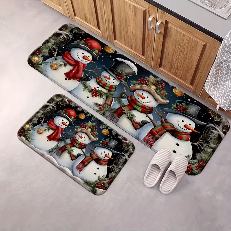 Vintage Puffy Christmas Tree Pattern Mat Non-slip Oil-proof Waterproof Floor Mat Dirt-resistant  Floor Mat for Kitchen Bathroom