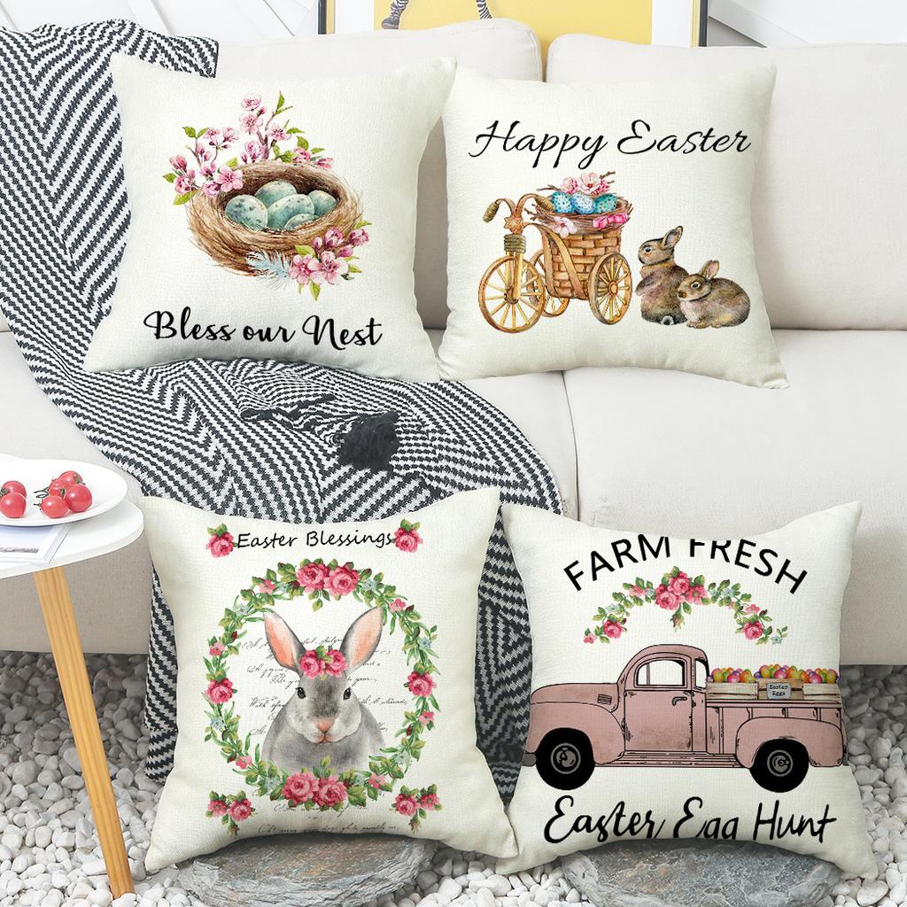 Easter Pillowcase Simple Car Rabbit Print Cushion Home Pillowcase