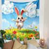 Cute Bunny Jumping In Flower Field Patterned Tapestry Decorative Wall Hanging, Home Bedroom Living Room Decor