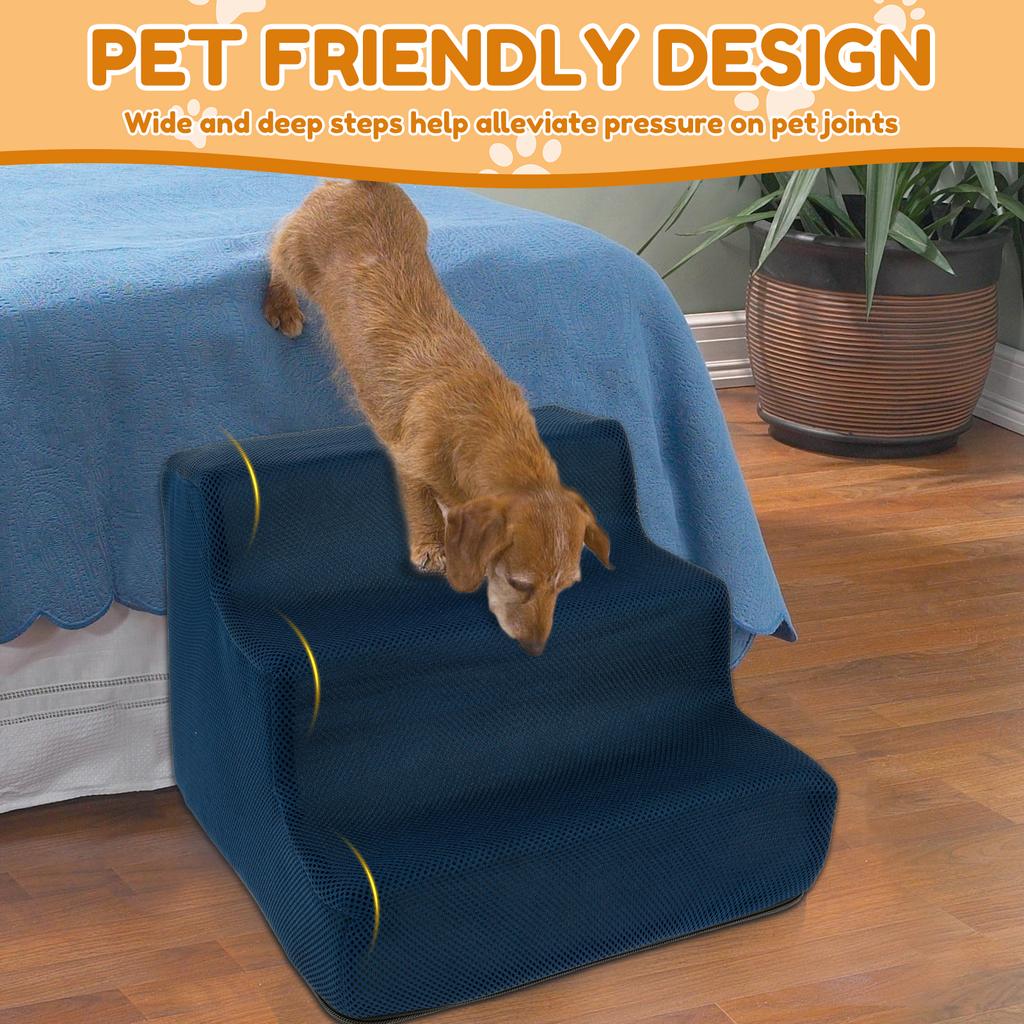 3 Step Dog Stair 10.63Inch High Sponge Pet Stair with Cloth Cover Removable Washable Pet Safety Ramp Pet Supplies Accessories