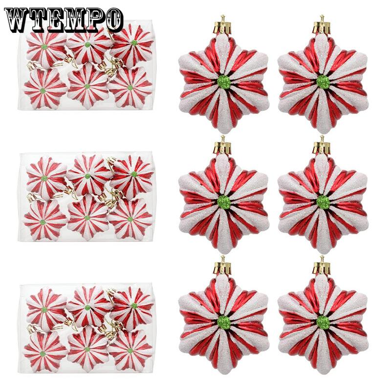 WTEMPO Creative Christmas Decorations Painted Hexagonal Star Ornaments Christmas Tree Hanging Pendants Indoor & Outdoor Party Festive Decor Pendents