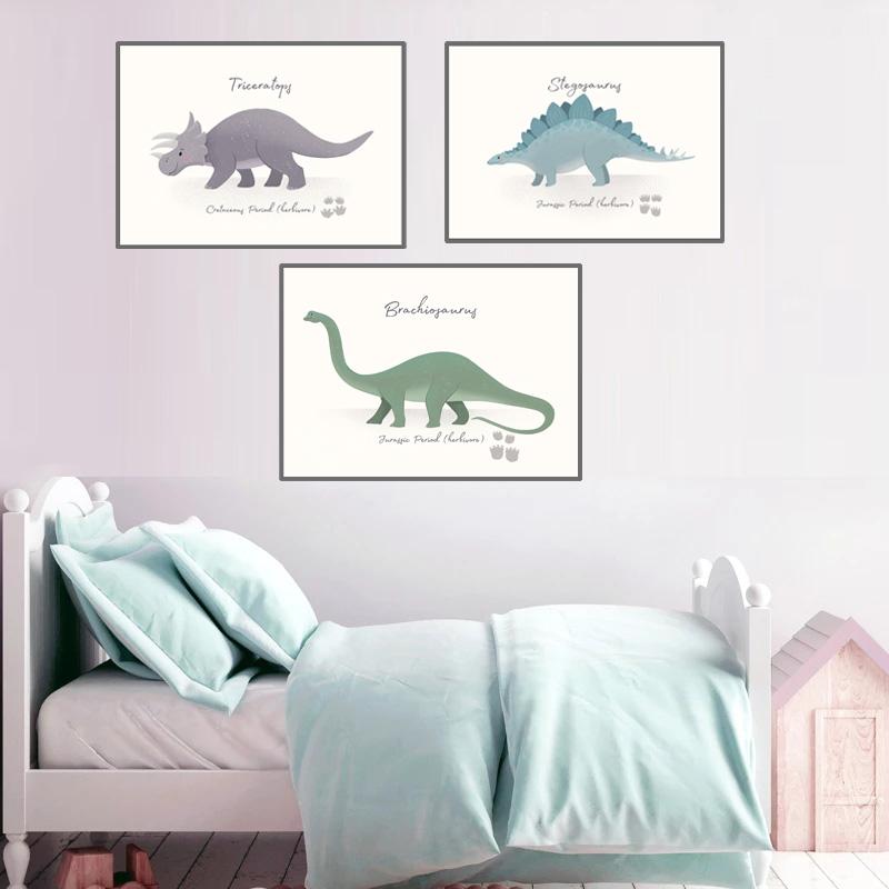 Triceratops Pterosaur Cartoon Dinosaur Wall Art Canvas Painting Nordic Posters And Prints Wall Pictures For Baby Kids Room Decor No Frame