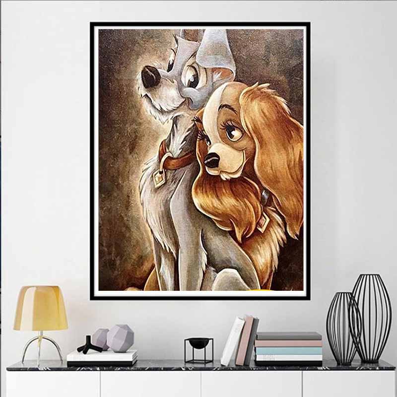 Disney Diamond Painting Lady and The Tramp Healing Illustration In Oil Painting Style 5D Diamond Painting Art Embroidery Cross Stitch Room Decoration