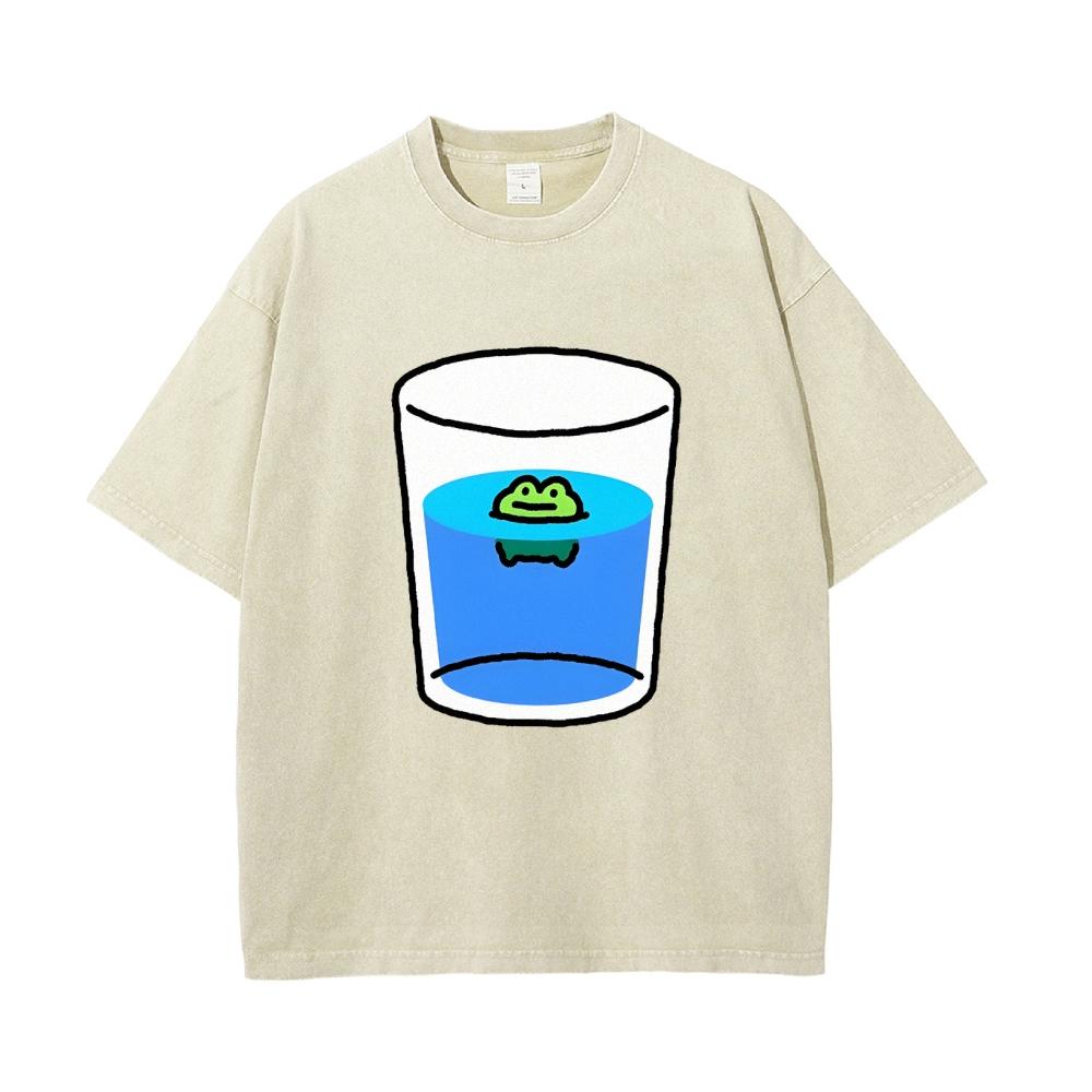 Funny Style Cartoon Water Cup Print Women's T-Shirt Loose Wash Oversized Short Sleeve Summer Basic Jianye Retro Top