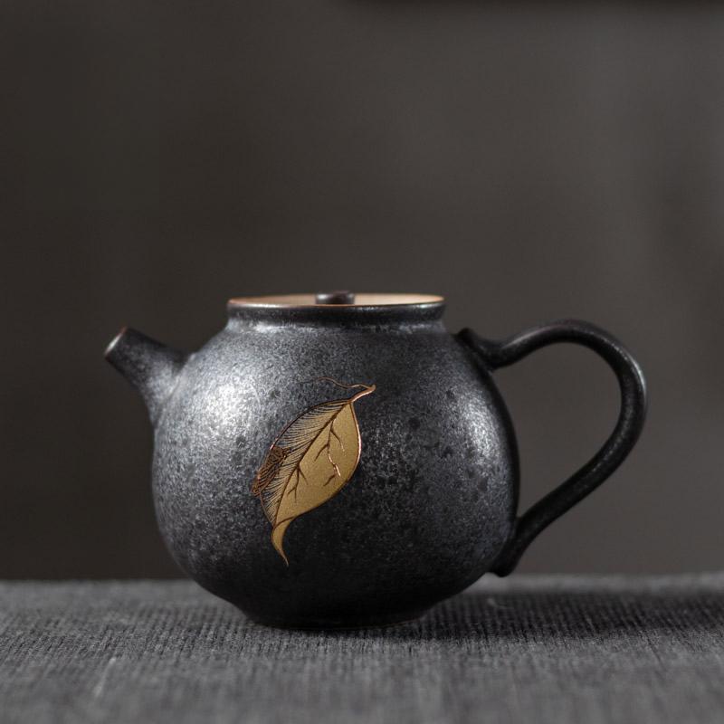 Silver-spotted Black Ceramic Teapot Rough Pottery Small Crane Pot Retro Household Ceramic Kung Fu Tea Set