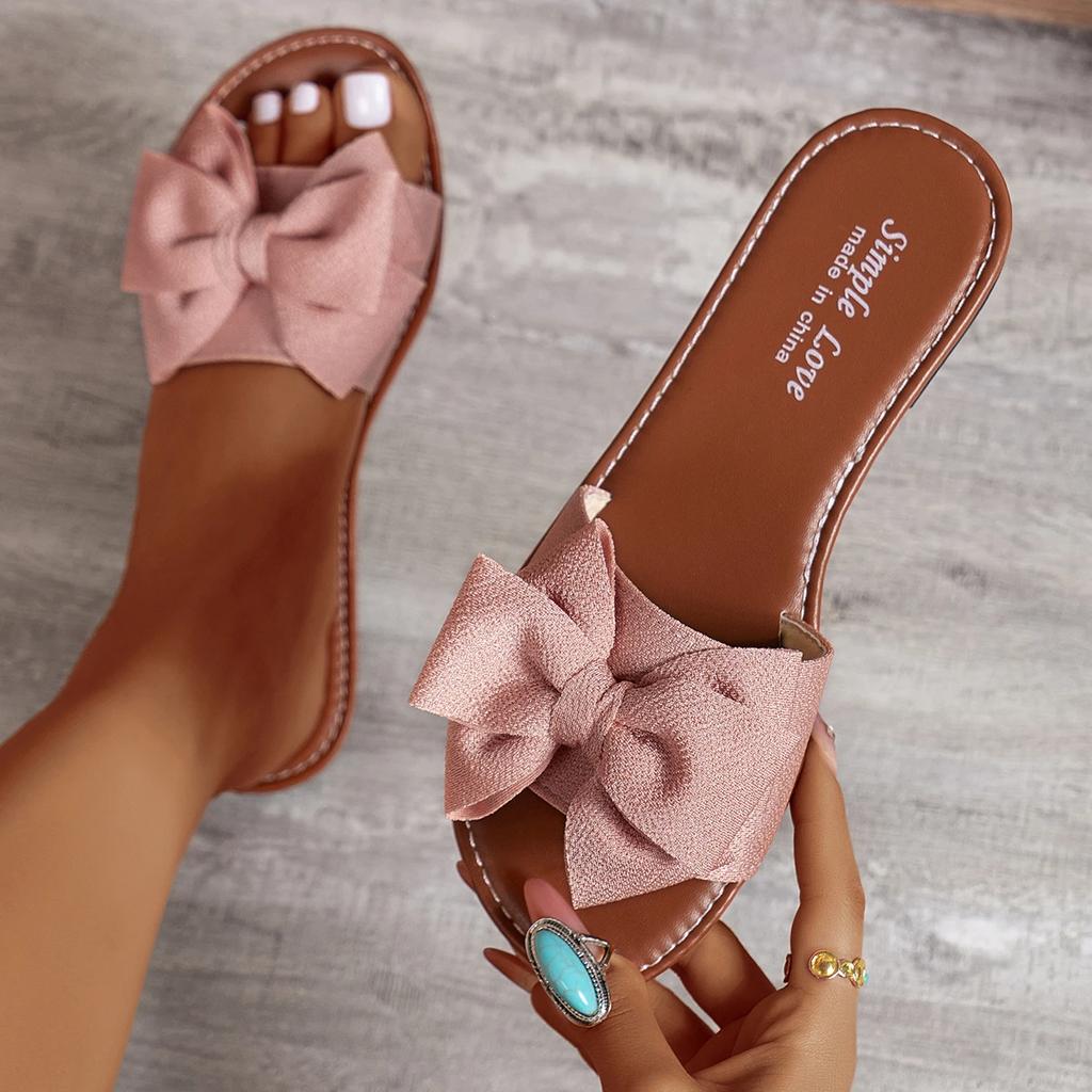 Fashion Women Slippers 2025 New summer Fashion Sandals Slides Women Summer Bow Keep Warm Shoes for Women Plus Size Flat Zapatos De Mujer